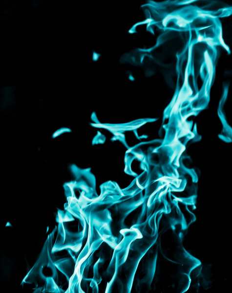 Blue flame fire on black background