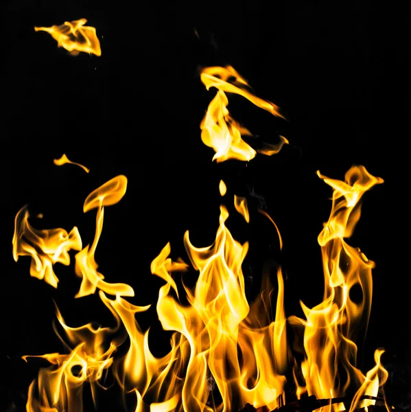 Flammenfeuer auf schwarzem Hintergrund — Stockfoto