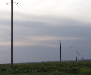 Günbatımında elektrik direkleri