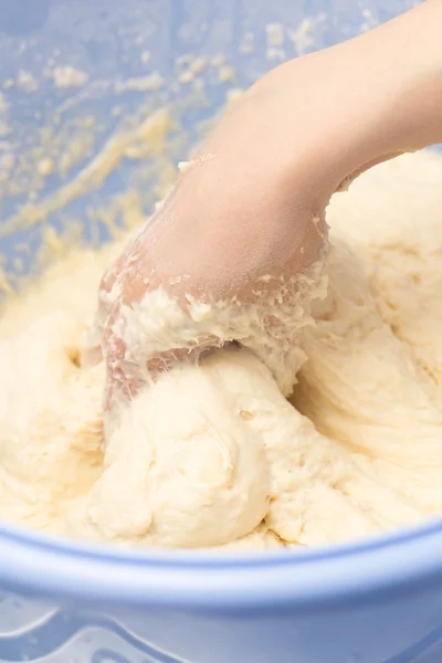 Making dough by female hands — Stock Photo, Image