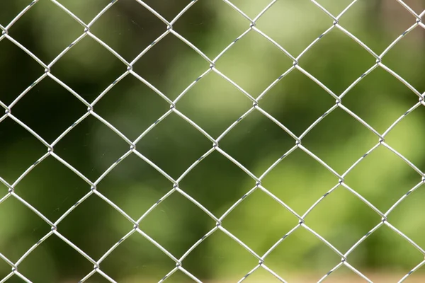 Valla de metal en la naturaleza como fondo — Foto de Stock