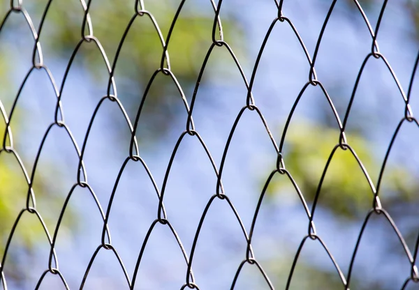 Paslı metal ızgara çit makro ve doğa arka planı — Stok fotoğraf