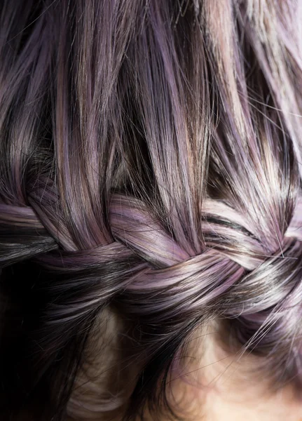 Warkocz z fioletowymi włosami — Zdjęcie stockowe
