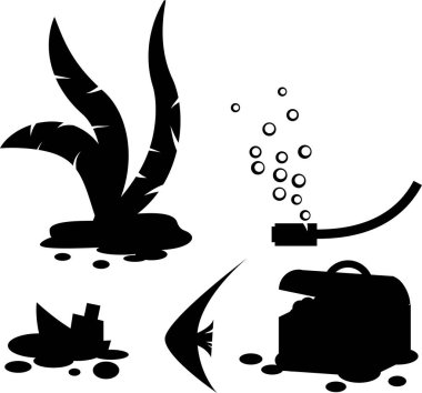 Akvaryum silueti çizimi Balık manzaralı gemi sandığı yosun baskısı