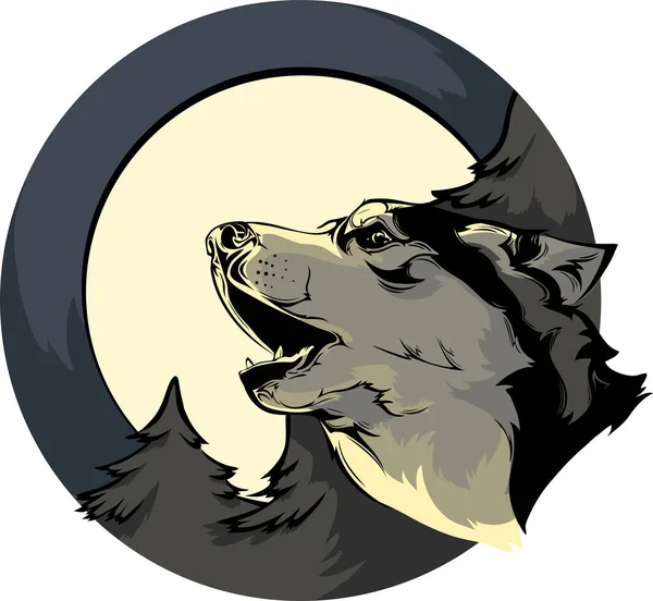 Llustration Vector Logo Wolf Aullando Luna Perro Crianza Siberiano Husky — Vector de stock