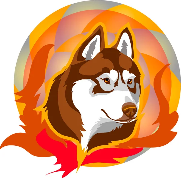 Logo Van Een Vurige Wolf Husky Hond Tegen Vlammen Het — Stockvector