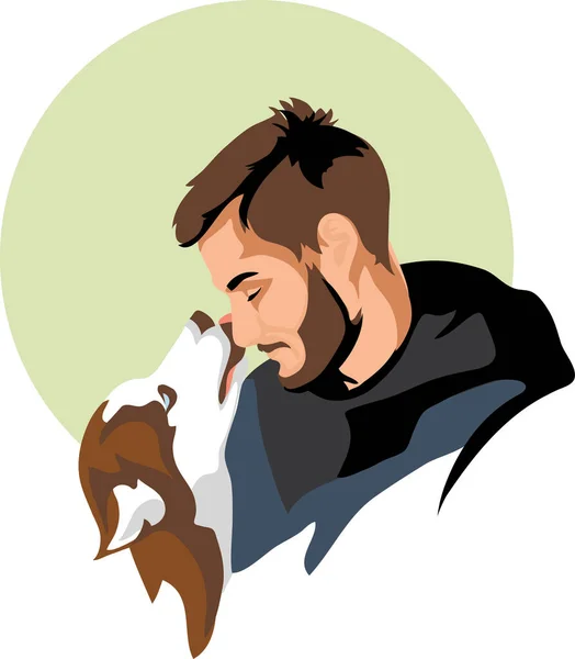 Junger Mann Mit Bart Umarmt Hund Das Logo Des Hundes — Stockvektor