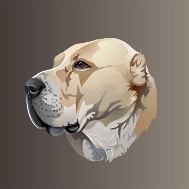 Orta Asya çoban köpeğinin güzel gerçekçi vektör portresi. Logo ya da ödüller için şaşırtıcı figür. Alabai cinsi bekçi köpeği.