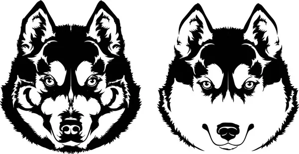 美しい黒い白い犬の頭 ハスキーやオオカミを繁殖させるロゴや針仕事からの切断のための要素のセット — ストックベクタ