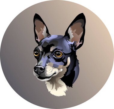Vector portrait of a small dog of the breed Russian toy terrier The head of a beautiful dog in a circle Muzzle for the logo of a small decorative dog