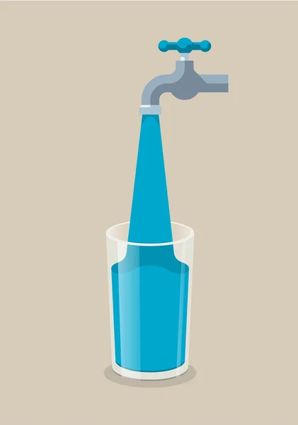 Agua que fluye del grifo en vidrio — Vector de stock