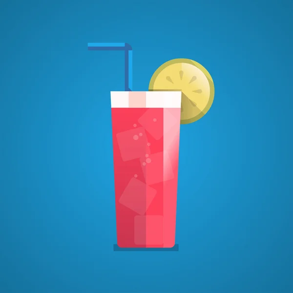 Cocktail met ijsblokjes en citroen stuk — Stockvector