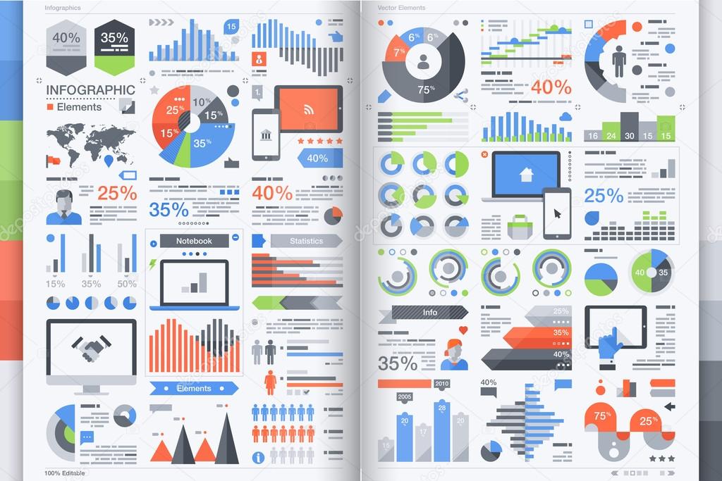 Set of flat devices with infographic elements