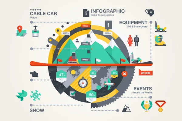 Dağ Infographic Kayak elemanları ile — Stok Vektör