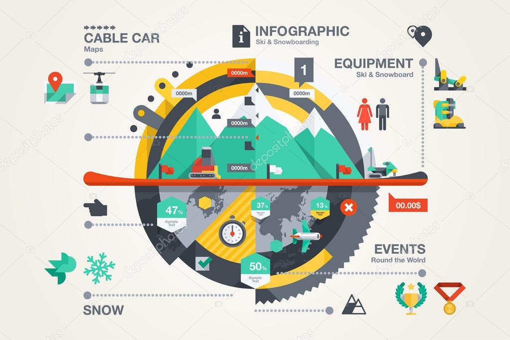 Mountain infographic with ski  elements