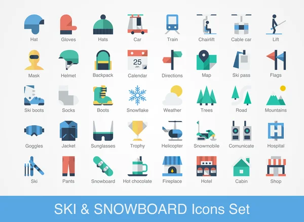 Iconos de esquí y snowboard — Vector de stock