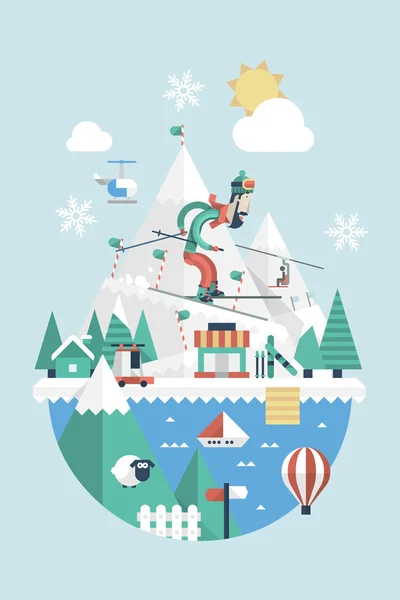 Homme chevauchant ski — Image vectorielle