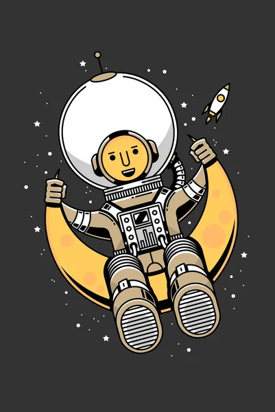 Космічний чоловік сидить на Місяці — стоковий вектор