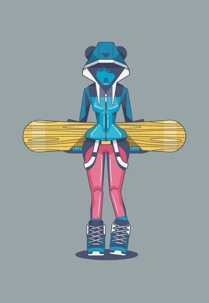 Young snowboard girl — Stock Vector