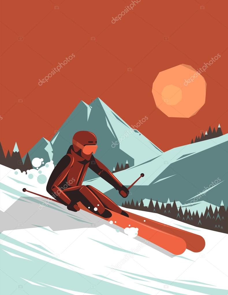 skier riding in mountains