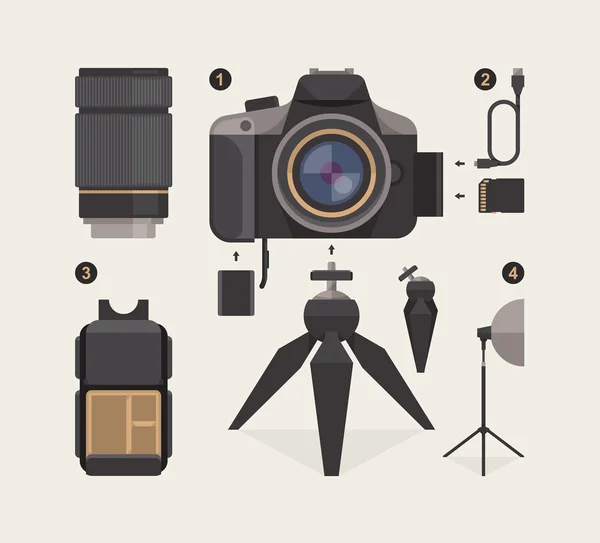 Photography kit with camera elements — Stock Vector