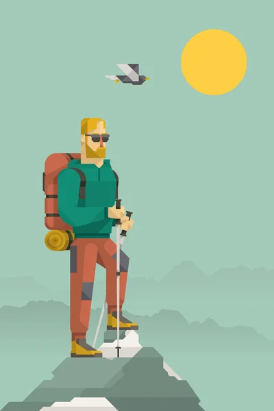 Homme randonnée en montagne — Image vectorielle
