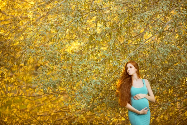 Mulher grávida bonita no jardim — Fotografia de Stock