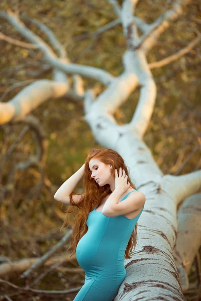 Mooie zwangere vrouw in de tuin — Stockfoto