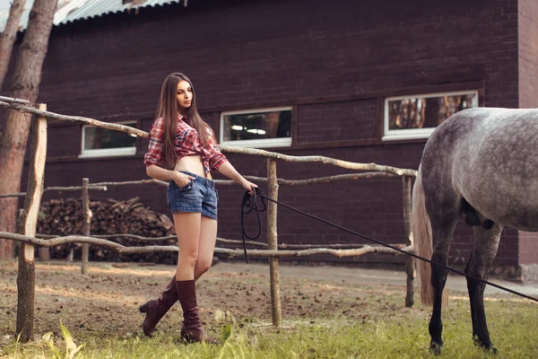 Nő, és a ló. Alkalmi szexi stílus — Stock Fotó