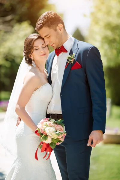 Casamento casal retrato sobre a natureza — Fotografia de Stock