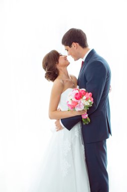 Gelin ve damat çok parlak Oda evde