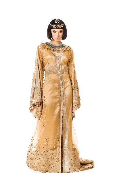 Beyaz izole zemin üzerine Mısır Kraliçesi Kleopatra gibi güzel bir kadın