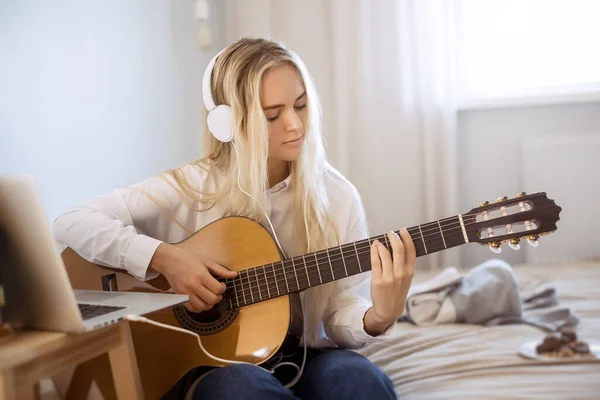 stock image Gir Learning to Play Guitar at Home