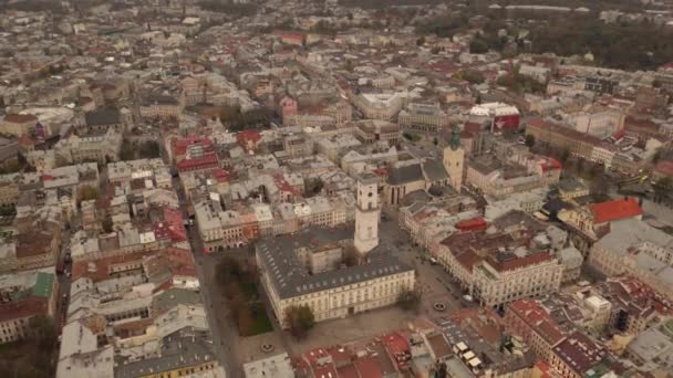 Flygfoto Panorama View of European City Lviv, Ukraina — Stockvideo