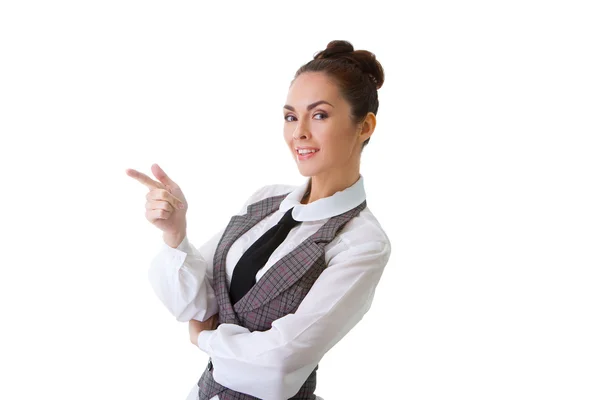 Selbstbewusst lächelnde Geschäftsfrau auf weißem Hintergrund — Stockfoto