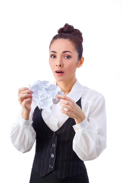 Bussineswoman anoyed by the waste of paper and money — Stock Photo, Image