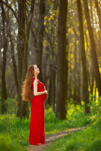 Jeune femme enceinte se détendre et profiter de la vie dans la nature — Photo