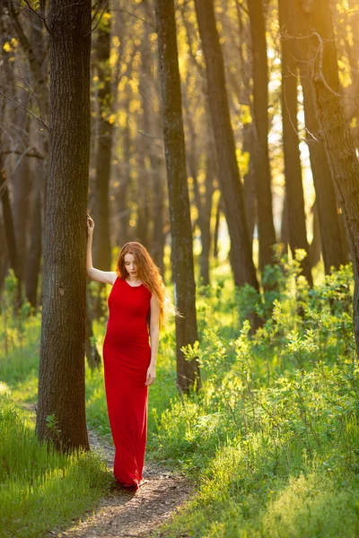 Junge schwangere Frau entspannt sich und genießt das Leben in der Natur — Stockfoto