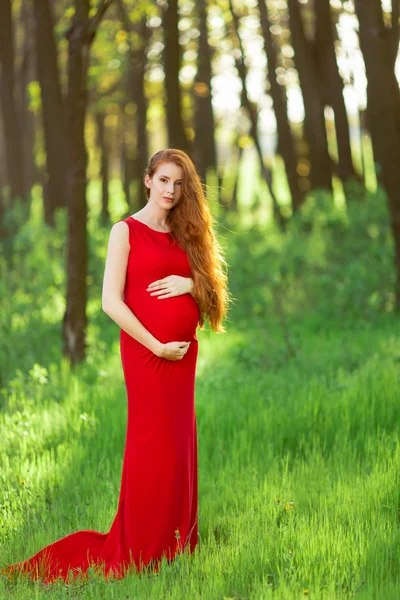 Jovem mulher grávida relaxar e desfrutar da vida na natureza — Fotografia de Stock