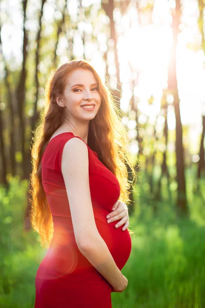 Junge schwangere Frau entspannt sich und genießt das Leben in der Natur — Stockfoto