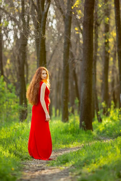 Jovem mulher grávida relaxar e desfrutar da vida na natureza — Fotografia de Stock