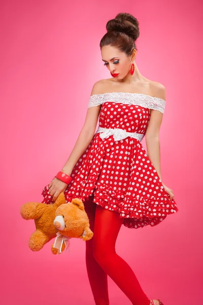 Gift disappointement. Pin-Up Retro Style Woman. — Stock Photo, Image