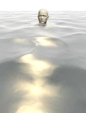 bir erkek deniz içinde 3D işlenmiş çizimi