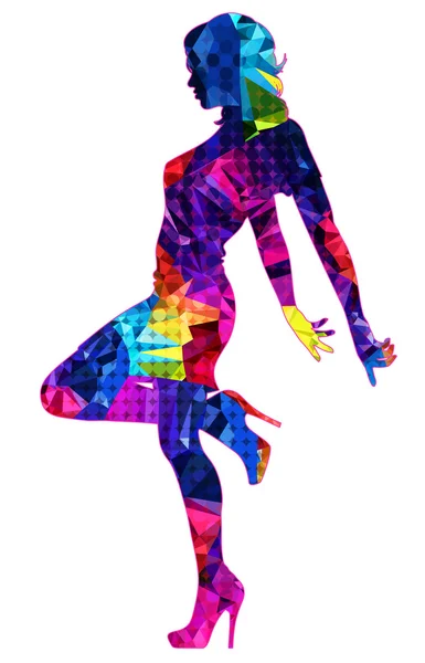 丰富多彩的抽象女孩剪影跳舞 — 图库矢量图片