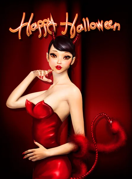 Halloween greeting card with cute devil — Stock Photo, Image