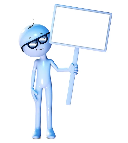3d figure holding blank board — Stock Photo, Image