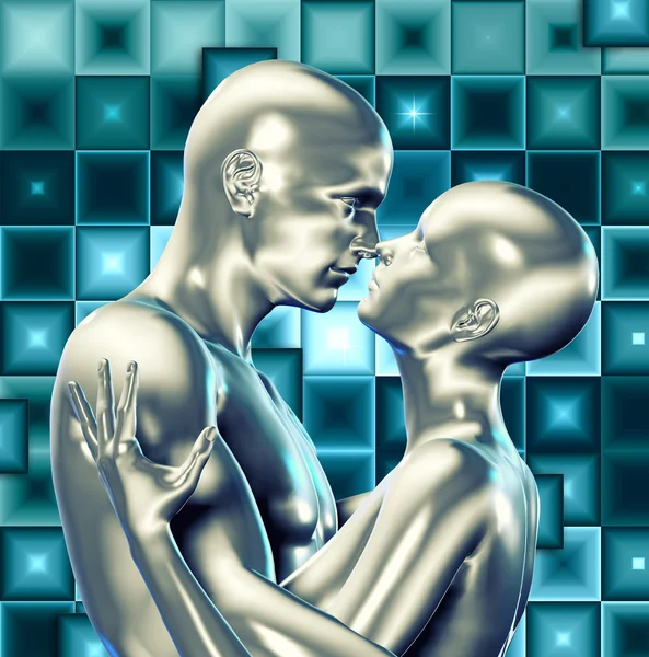Amantes cibernéticos ilustração renderizada — Fotografia de Stock