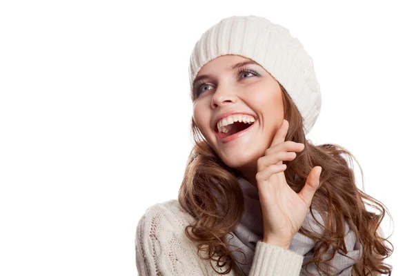 Surprised Girl.Winter woman isolated on white background. — Stock Photo, Image