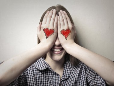 Girl with hearts instead of eyes clipart