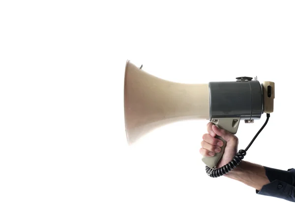 Man holding a loudspeaker — Stock Photo, Image